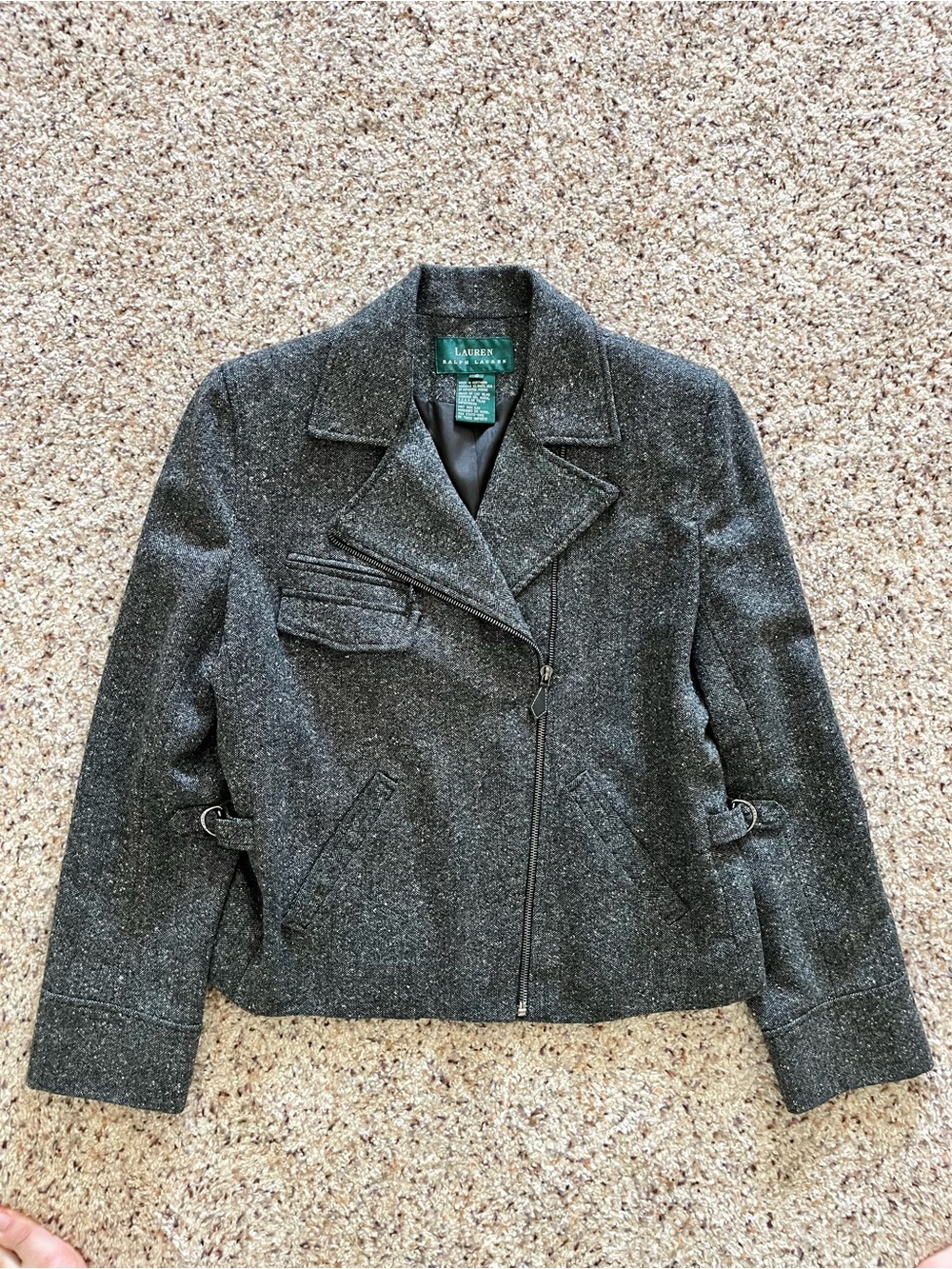 Lauren Ralph Lauren Lambswool Motor Jacket dark charcoal tweed Zip Blazer Coat